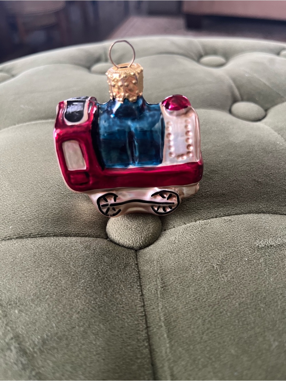 Glass Train Ornament in Red, Blue, and Silver - Brand:
